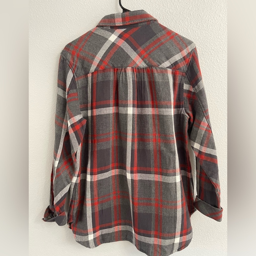 CAbi Plaid Tavern Shirt Fringe Detail Red Gray Size M - Picture 8 of 11